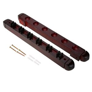 Alomejor Pool Cue Rack Wooden Snooker Billiard Wall Sticks Pool Cue Holder with Clips for 6 Wine Red