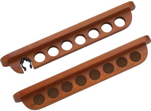 7 Pool Cue Stained Wood Wall Rack with Clip for Bridge Cue
