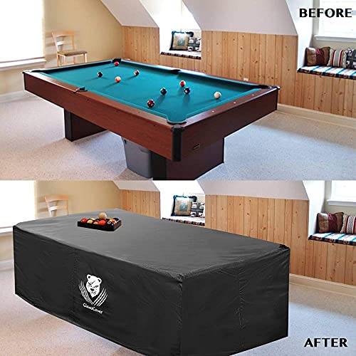ClawsCover 7/8/9 Feet Billiard Pool Table Covers Waterproof Outdoor Indoor 420D Polyester Cloth Scrathed-free All Season Rain Dust UV Protection Snooker Furniture Table Cover,9FT-113L x 62W x 8H Inch 