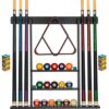 Billiards Xpress Pool Cue Rack – Pool Stick Holder Wall Mount With 16 Ball Holders & 6 Pack Of Chalk – Rubber Circle…